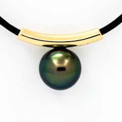 18K solid Gold Pendant and 1 Tahitian Pearl Round C 10 mm