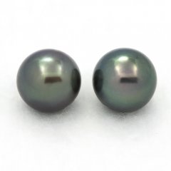 Lot of 2 Tahitian Pearls Round C from 9.1 to 9.2 mm