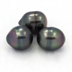 Lot of 3 Tahitian Pearls Ringed B from 9.2 to 9.7 mm