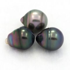 Lot of 3 Tahitian Pearls Ringed B from 9.3 to 9.6 mm