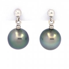 18K Solid White Gold Earrings and 2 Tahitian Pearls Near-Round B 8.4 mm