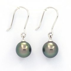 18K Solid White Gold Earrings and 2 Tahitian Pearls Near-Round B 8.2 mm