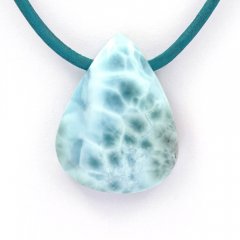 Leather Necklace and 1 Larimar - 30 x 23 x 9 mm - 11.2 gr