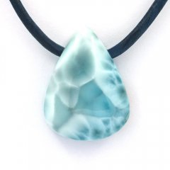 Leather Necklace and 1 Larimar - 24 x 18 x 9 mm - 6.9 gr