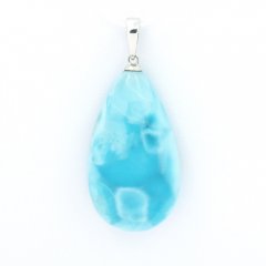 Rhodiated Sterling Silver Pendant and 1 Larimar - 28 x 16 x 8 mm - 6.1 gr