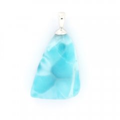 Rhodiated Sterling Silver Pendant and 1 Larimar - 20 x 15 x 7 mm - 3.7 gr