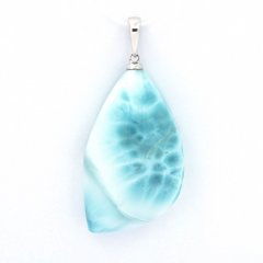 Rhodiated Sterling Silver Pendant and 1 Larimar - 31 x 18 x 8 mm - 7.8 gr