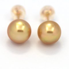 18K solid Gold Earrings and 2 Australian Pearls Semi-Baroque B 8.5 mm