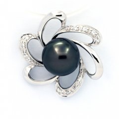 Rhodiated Sterling Silver Pendant and 1 Tahitian Pearl Round C 8.8 mm