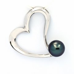 Rhodiated Sterling Silver Pendant and 1 Tahitian Pearl Semi-Baroque B 8.5 mm