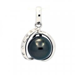 Rhodiated Sterling Silver Pendant and 1 Tahitian Pearl Round C 8.8 mm