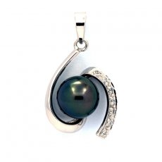 Rhodiated Sterling Silver Pendant and 1 Tahitian Pearl Round C 8.7 mm