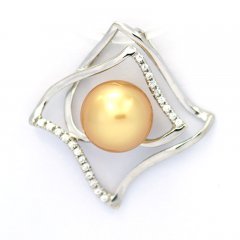 Rhodiated Sterling Silver Pendant and 1 Australian Pearl Near-Round B/C 8.7 mm