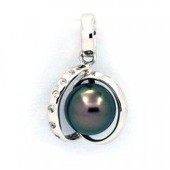 Rhodiated Sterling Silver Pendant and 1 Tahitian Pearl Round C 8 mm