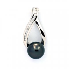 Rhodiated Sterling Silver Pendant and 1 Tahitian Pearl Round C 8.2 mm