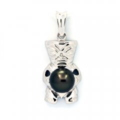 Rhodiated Sterling Silver Pendant and 1 Tahitian Pearl Round C 8.2 mm