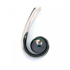 Rhodiated Sterling Silver Pendant and 1 Tahitian Pearl Near-Round C 8.4 mm