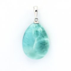 Rhodiated Sterling Silver Pendant and 1 Larimar - 20 x 15 x 8 mm - 4.3 gr