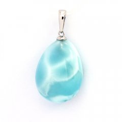 Rhodiated Sterling Silver Pendant and 1 Larimar - 20 x 15 x 8 mm - 4.5 gr