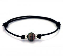 Leather Bracelet and 1 Tahitian Pearl Ringed C 10.1 mm