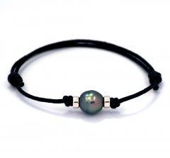 Waxed Cotton Bracelet and 1 Tahitian Pearl Ringed B 9.5 mm