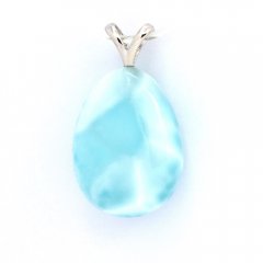 Rhodiated Sterling Silver Pendant and 1 Larimar - 20 x 15 x 8 mm - 4.2 gr