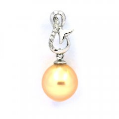 Rhodiated Sterling Silver Pendant and 1 Australian Pearl Semi-Baroque C 9.6 mm