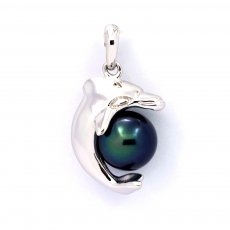 Rhodiated Sterling Silver Pendant and 1 Tahitian Pearl Round C+ 8.7 mm