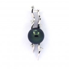 Rhodiated Sterling Silver Pendant and 1 Tahitian Pearl Round C+ 8.6 mm