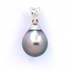 Rhodiated Sterling Silver Pendant and 1 Tahitian Pearl Semi-Baroque C 11.1 mm