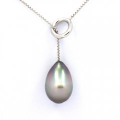 Rhodiated Sterling Silver Necklace and 1 Tahitian Pearl Ringed B 10.7 mm
