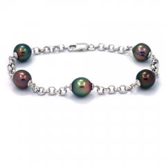 Rhodiated Sterling Silver Bracelet and 5 Tahitian Pearls Semi-Baroque B  8.8 to 9.2 mm
