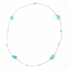 Rhodiated Sterling Silver Necklace, Blue Topaz and 4 Larimar - 8.6 gr