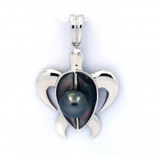 Rhodiated Sterling Silver Pendant and 1 Tahitian Pearl Round C 8 mm