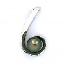 Rhodiated Sterling Silver Pendant and 1 Tahitian Pearl Round C 8.7 mm