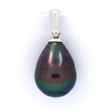 Rhodiated Sterling Silver Pendant and 1 Tahitian Pearl Semi-Baroque B 9.3 mm