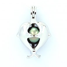 Rhodiated Sterling Silver Pendant and 1 Tahitian Pearl Round C 9.7 mm