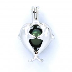 Rhodiated Sterling Silver Pendant and 1 Tahitian Pearl Round C 9.9 mm