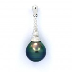 Rhodiated Sterling Silver Pendant and 1 Tahitian Pearl Ringed B 10.1 mm