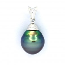 Rhodiated Sterling Silver Pendant and 1 Tahitian Pearl Ringed B 10.4 mm