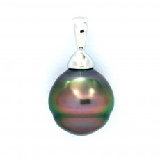 Rhodiated Sterling Silver Pendant and 1 Tahitian Pearl Ringed B 10.4 mm