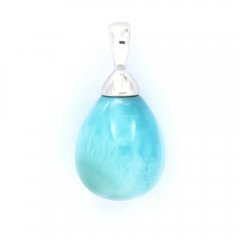 Rhodiated Sterling Silver Pendant and 1 Larimar - 15 x 10.2 mm - 1.94 gr