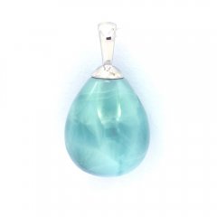 Rhodiated Sterling Silver Pendant and 1 Larimar - 15 x 10.2 mm - 1.88 gr