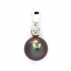 Rhodiated Sterling Silver Pendant and 1 Tahitian Pearl Round C 8.3 mm