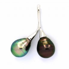Rhodiated Sterling Silver Pendant and 2 Tahitian Pearls Ringed C+ 9 mm