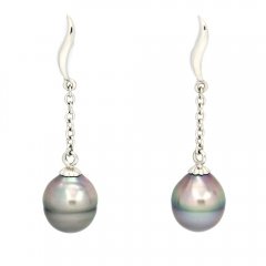 Rhodiated Sterling Silver Earrings and 2 Tahitian Pearls Ringed B 8.3 mm