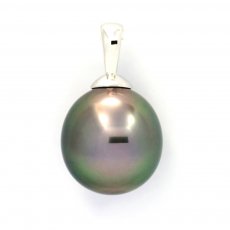 18K Solid White Gold Pendant and 1 Tahitian Pearl Semi-Baroque B 10.2 mm