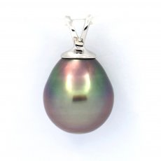 Rhodiated Sterling Silver Pendant and 1 Tahitian Pearl Semi-Baroque B 10 mm