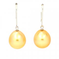 18K Solid White Gold Earrings and 2 Australian Pearls Semi-Baroque B 10.3 mm