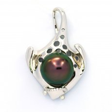 Rhodiated Sterling Silver Pendant and 1 Tahitian Pearl Near-Round C+ 13.1 mm